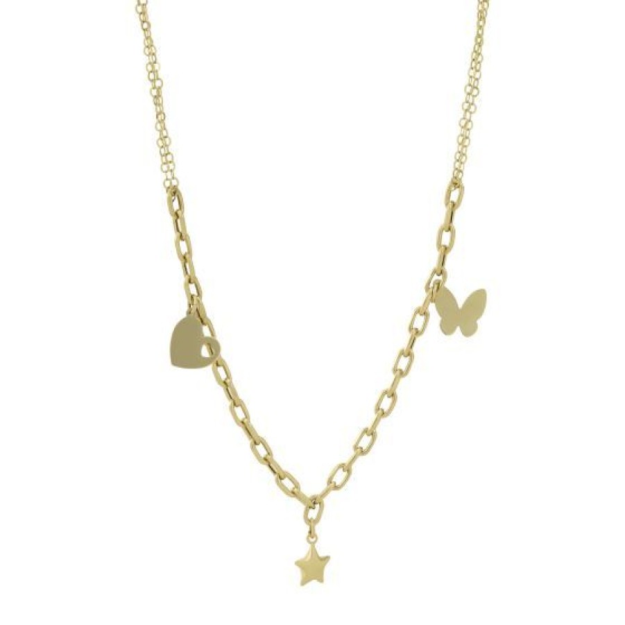 Joyeria Cristal Joyas | Gargantilla Estrella Corazon Y Mariposa Oro 14K