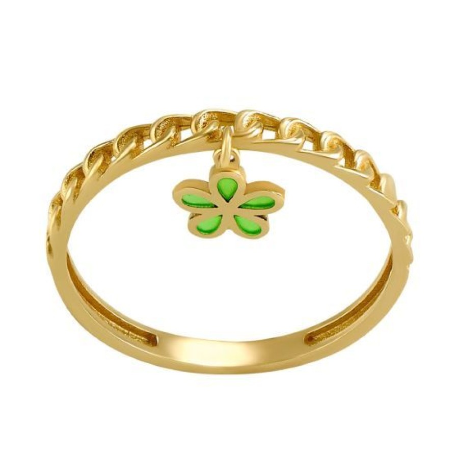 Joyeria Cristal Joyas | Anillo Trebol Esmalte Verde Oro 14K