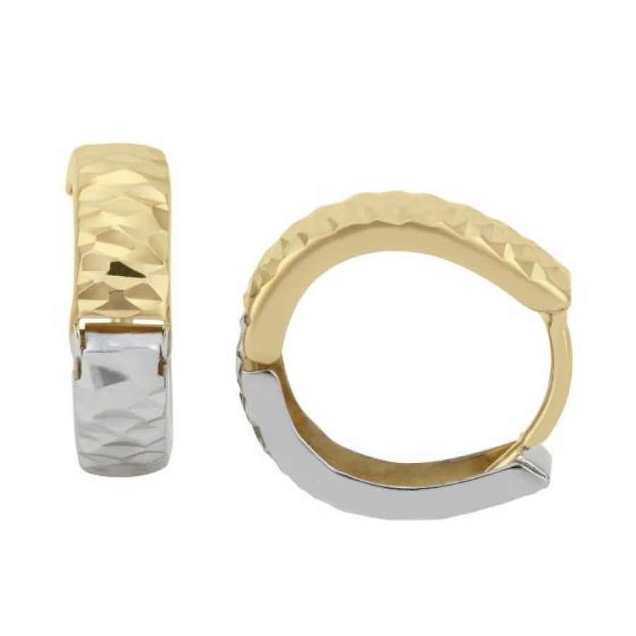 Joyeria Cristal Joyas | Huggies Oro Amarillo Y Blanco 14K