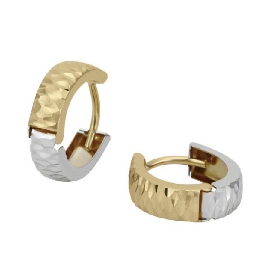 Joyeria Cristal Joyas | Huggies Oro Amarillo Y Blanco 14K