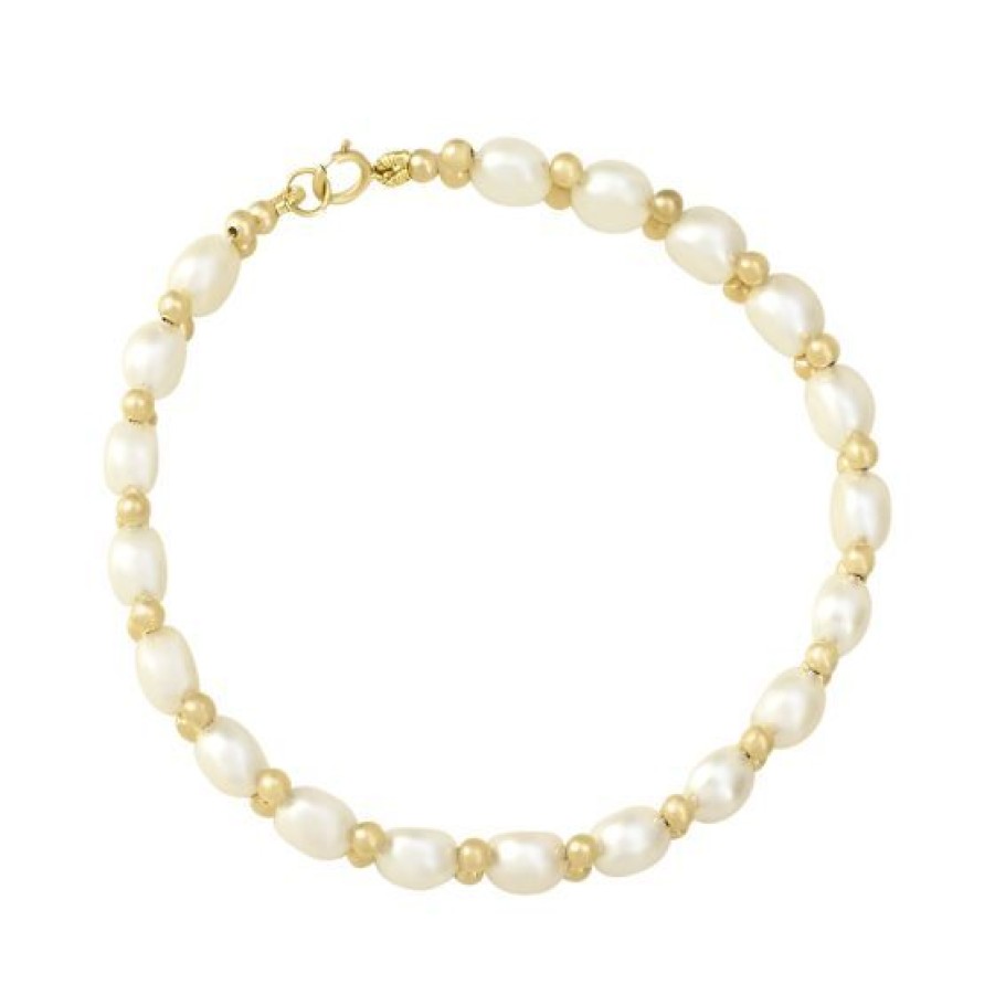 Joyeria Cristal Joyas | Pulsera Dama De Perlas Con Oro 14K