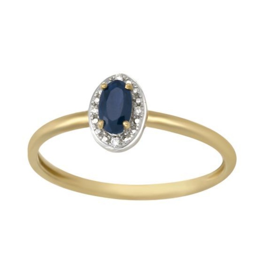 Joyeria Cristal Joyas | Anillo Oro 14K Con 1 Punto De Diamante Y 31 Puntos De Zafiro