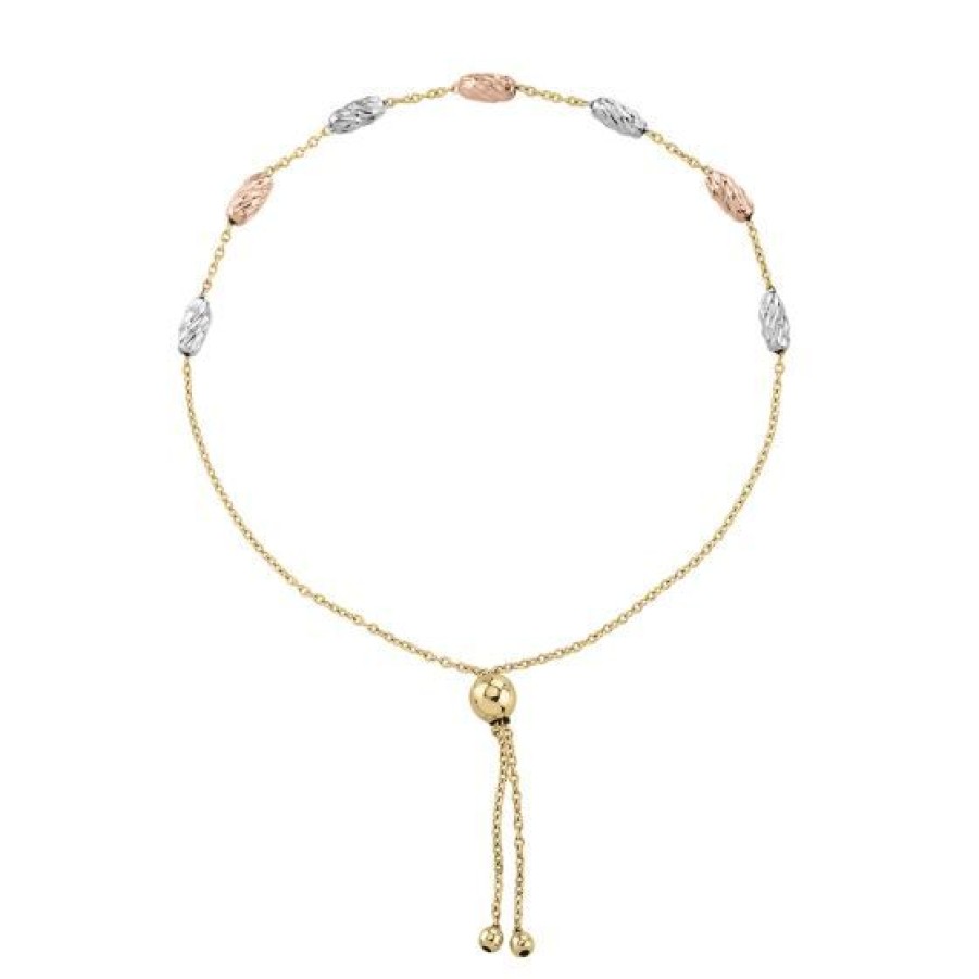 Joyeria Cristal Joyas | Pulsera Dama Esferas Oro Amarillo, Blanco Y Rosa 14K