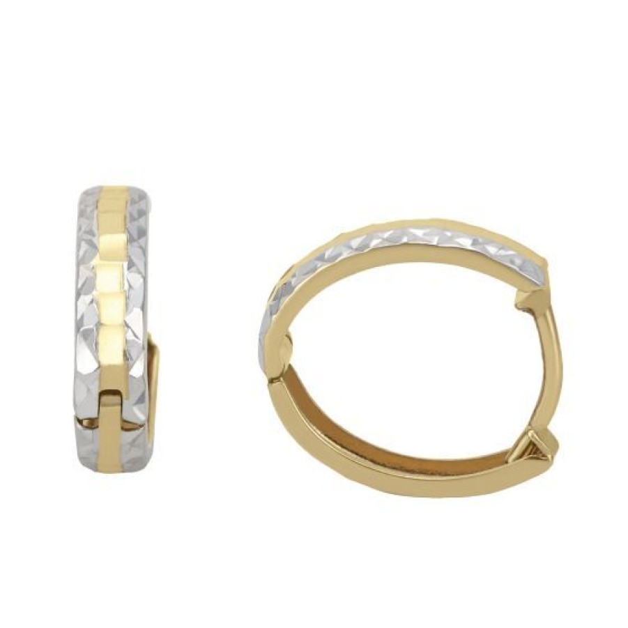 Joyeria Cristal Joyas | Huggies Oro Amarillo Y Blanco 14K