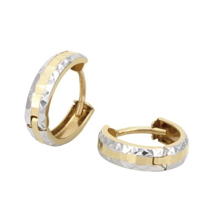 Joyeria Cristal Joyas | Huggies Oro Amarillo Y Blanco 14K