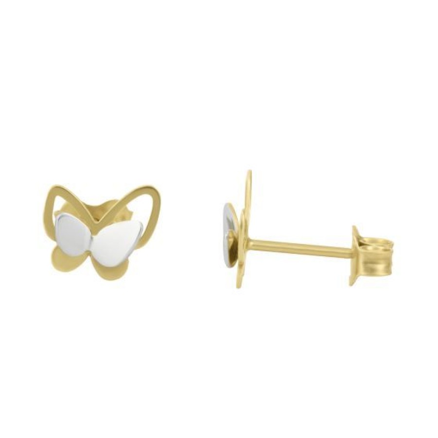 Joyeria Cristal Joyas | Aretes Mariposas Oro Amarillo Y Blanco 14K Pulido Texturizado