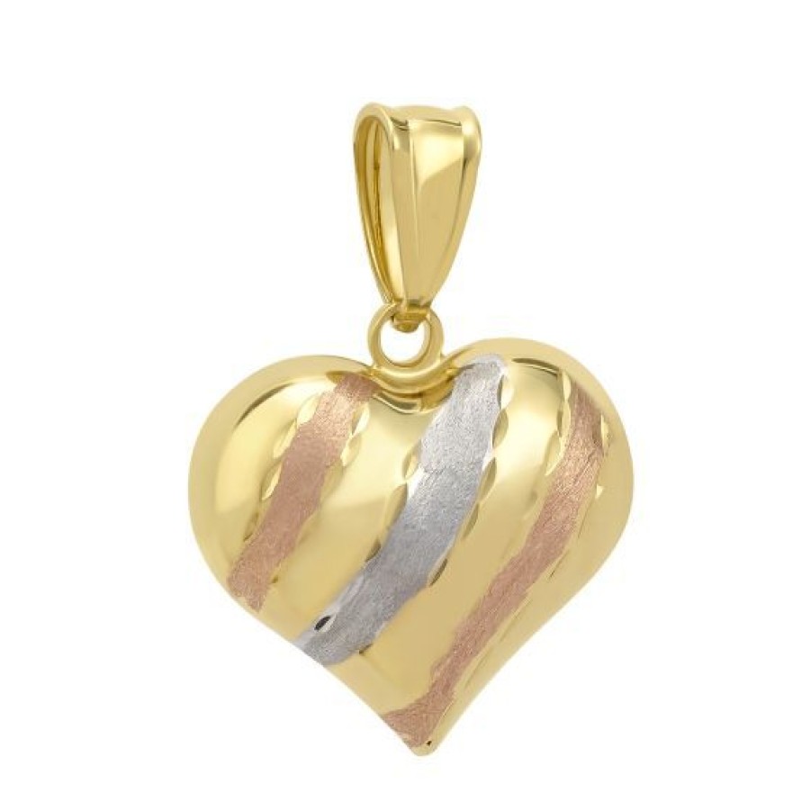 Joyeria Cristal Joyas | Dije Corazon Oro Amarillo Blanco Y Rosa 14K Pulido Texturizado