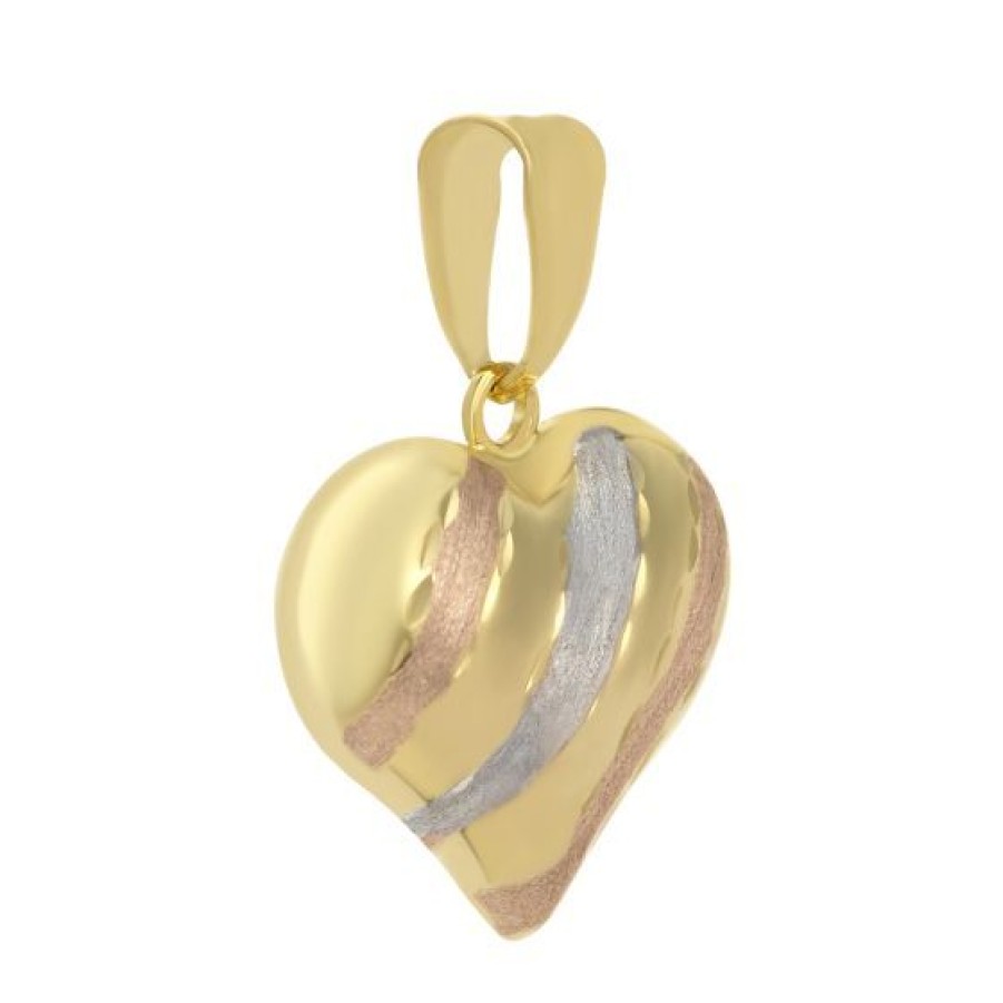 Joyeria Cristal Joyas | Dije Corazon Oro Amarillo Blanco Y Rosa 14K Pulido Texturizado