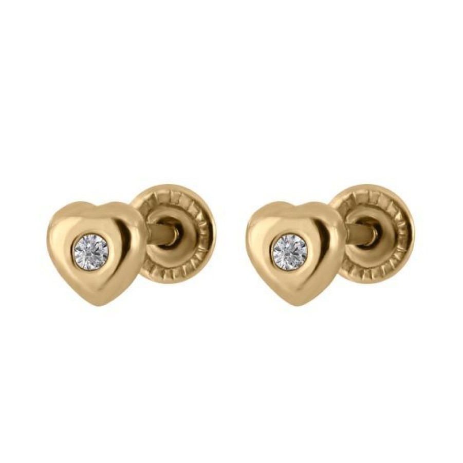 Joyeria Cristal Joyas | Broqueles Corazon Oro 14K Con 2 Puntos De Diamante