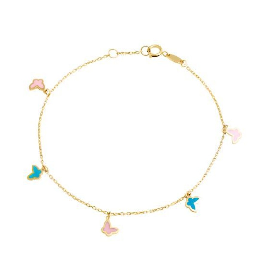 Joyeria Cristal Joyas | Pulsera Mariposas Esmalte Verde Oro 14K