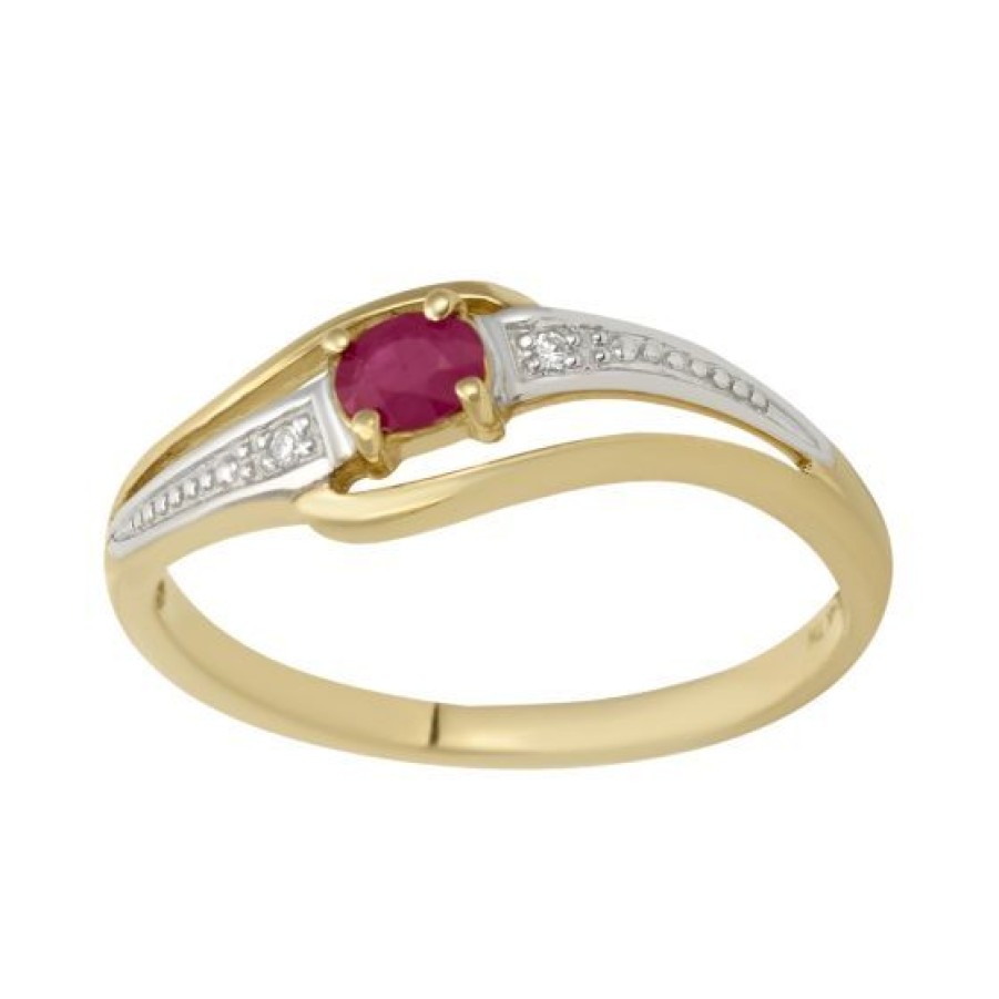 Joyeria Cristal Joyas | Anillo Oro 14K Con 1 Punto De Diamante Y 23 Puntos De Rubi