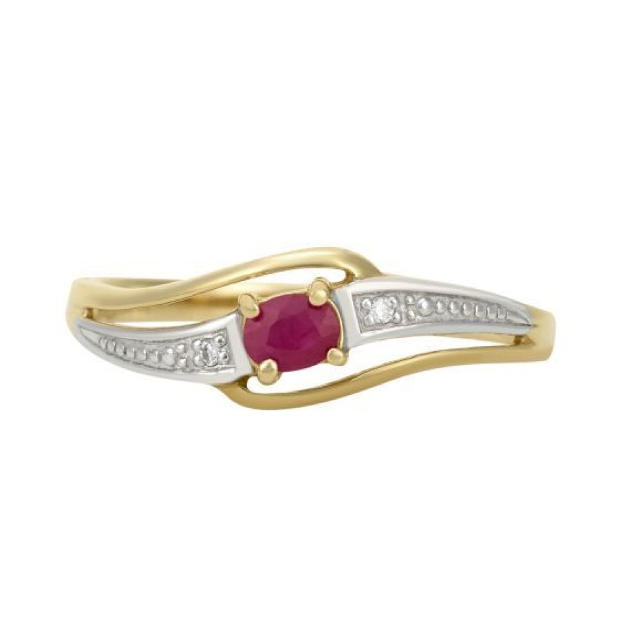 Joyeria Cristal Joyas | Anillo Oro 14K Con 1 Punto De Diamante Y 23 Puntos De Rubi