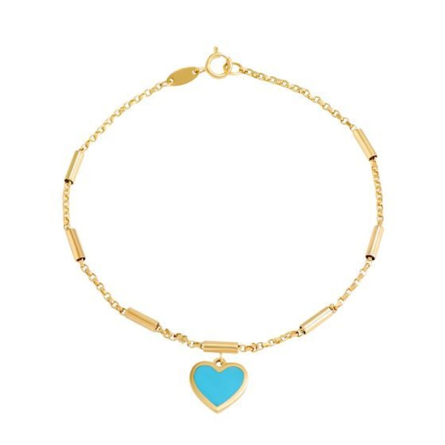 Joyeria Cristal Joyas | Pulsera Corazon Esmalte Azul Oro 14K