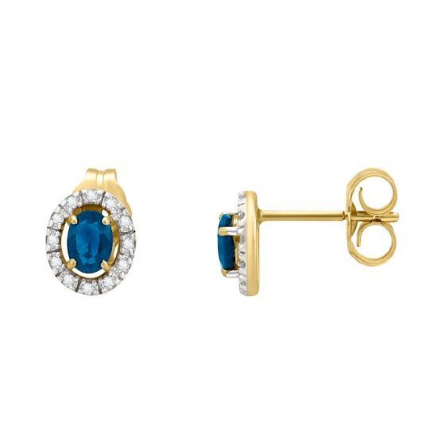 Joyeria Cristal Joyas | Aretes Oro 14K Con 6 Puntos De Diamante Y 44 Puntos De Zafiro