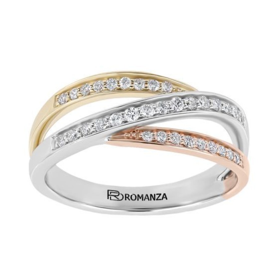 Joyeria Cristal Joyas | Churumbela Oro Blanco, Amarillo Y Rosa 14K Con 26 Puntos De Diamante