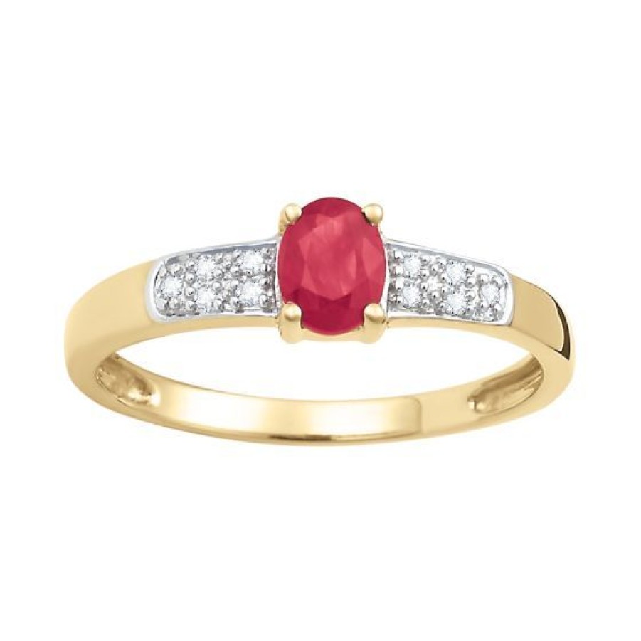 Joyeria Cristal Joyas | Anillo Oro 14K Con 5 Puntos De Diamante Y 50 Puntos De Rubi