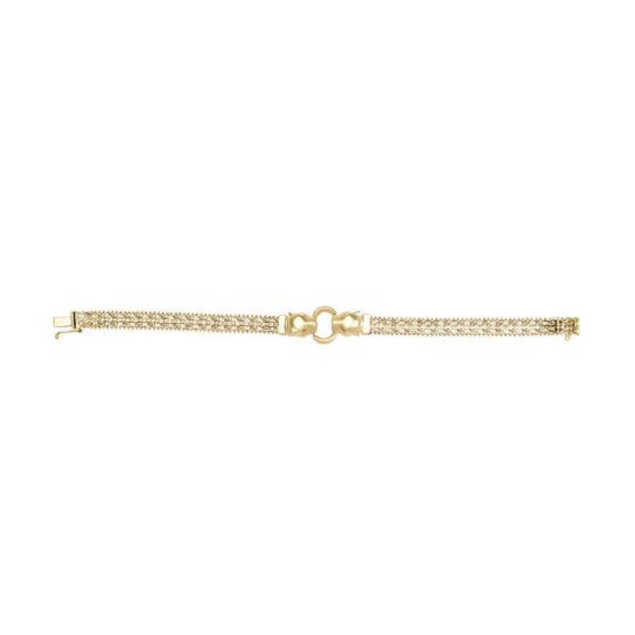 Joyeria Cristal Joyas | Pulsera Dos Cabezas De Pantera Oro 14K Tejido Boleado