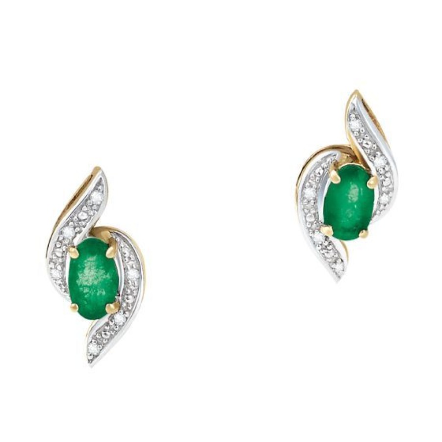 Joyeria Cristal Joyas | Aretes Oro 14K Con 4 Puntos De Diamante Y 46 Puntos De Esmeralda