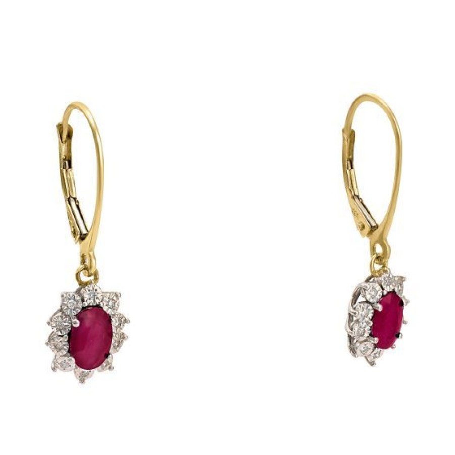 Joyeria Cristal Joyas | Aretes Oro 14K Con 6 Puntos De Diamante Y 116 Puntos De Rubi