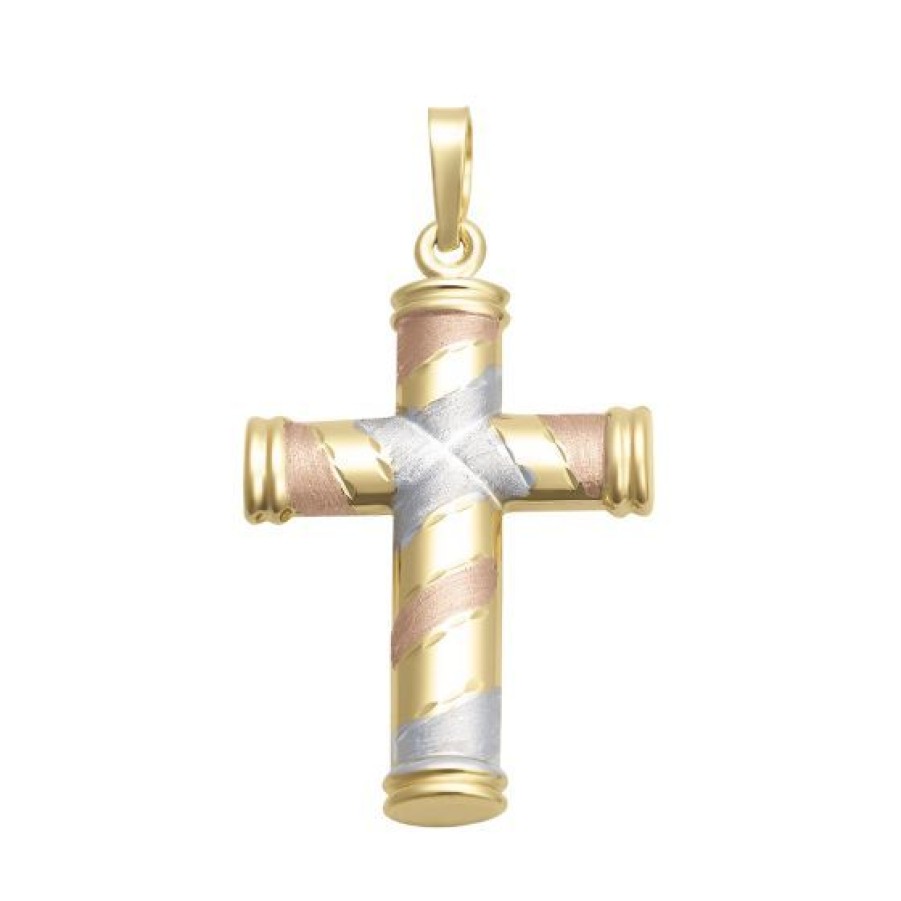 Joyeria Cristal Joyas | Cruz Oro Amarillo Blanco Y Rosa 14K