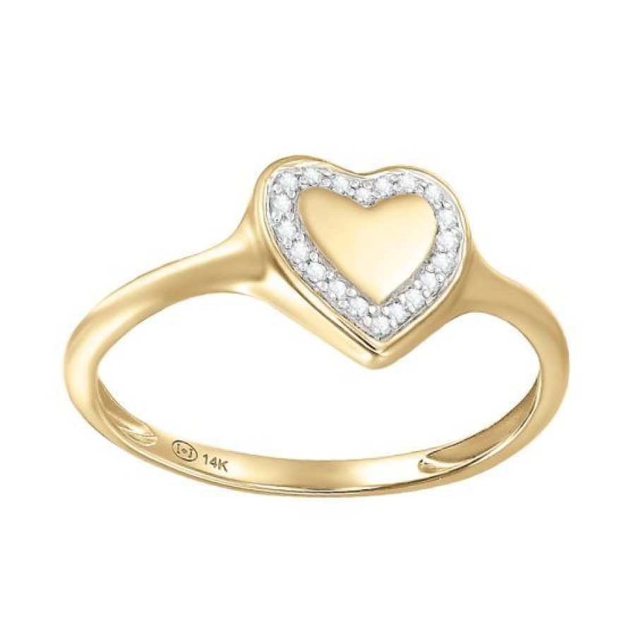 Joyeria Cristal Joyas | Anillo Corazon Oro 14K Con 4 Puntos De Diamante