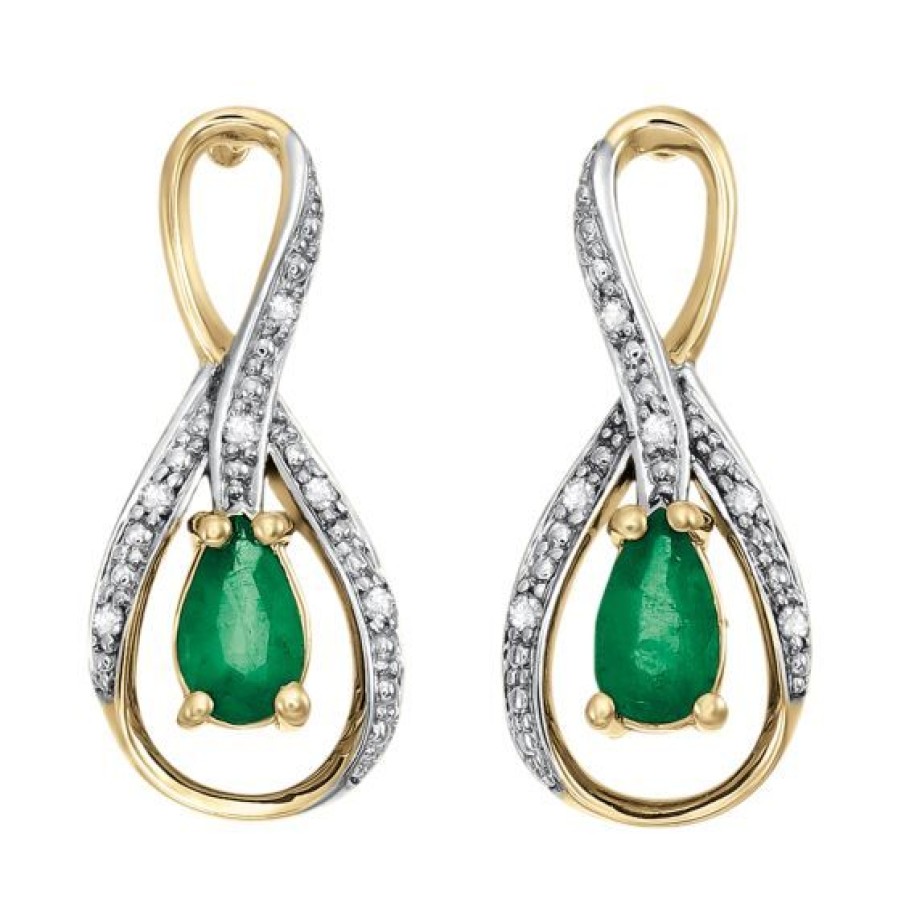 Joyeria Cristal Joyas | Aretes Oro 14K Con 4 Puntos De Diamante Y 50 Puntos De Esmeralda