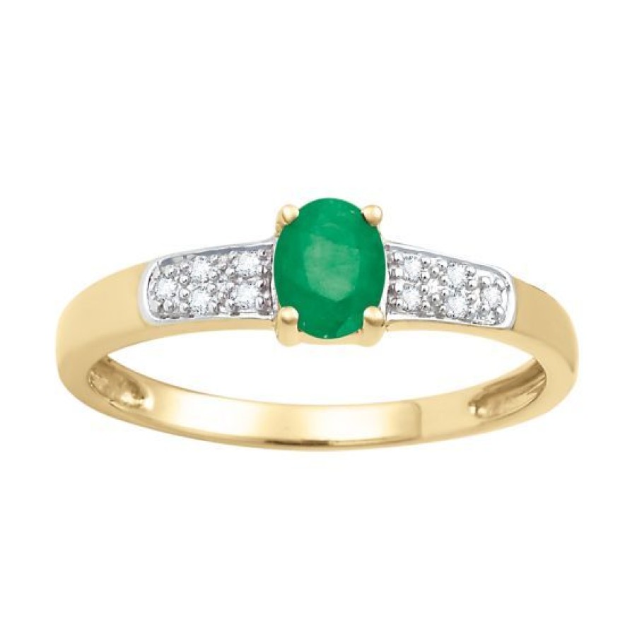 Joyeria Cristal Joyas | Anillo Oro 14K Con Diamante Y Esmeralda Intkr0585861E