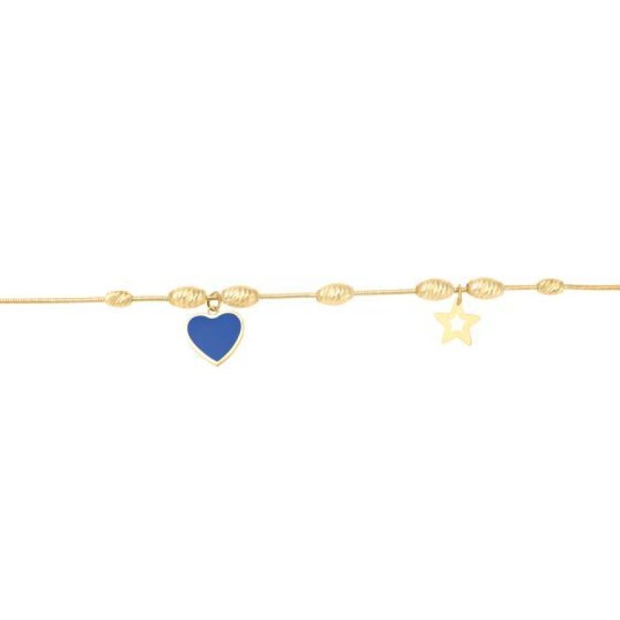 Joyeria Cristal Joyas | Pulsera Estrella Y Corazon Esmalte Azul Oro 14K