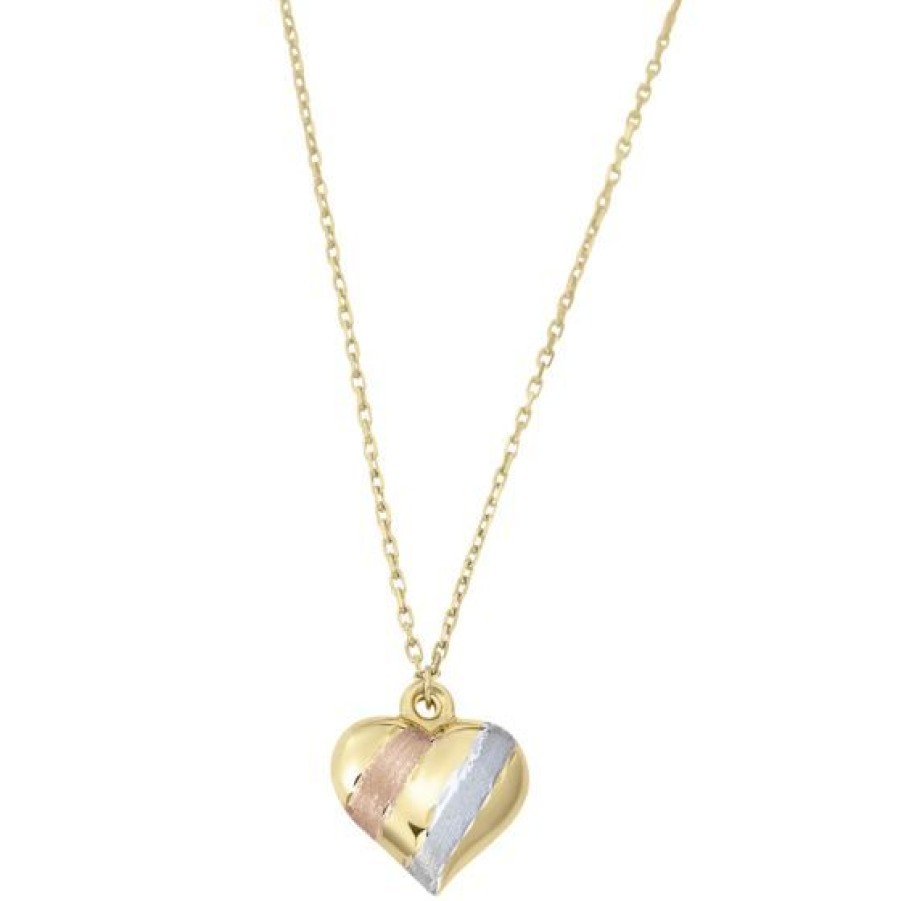 Joyeria Cristal Joyas | Cadena Con Dije Corazon Oro Amarillo Blanco Y Rosa 14K