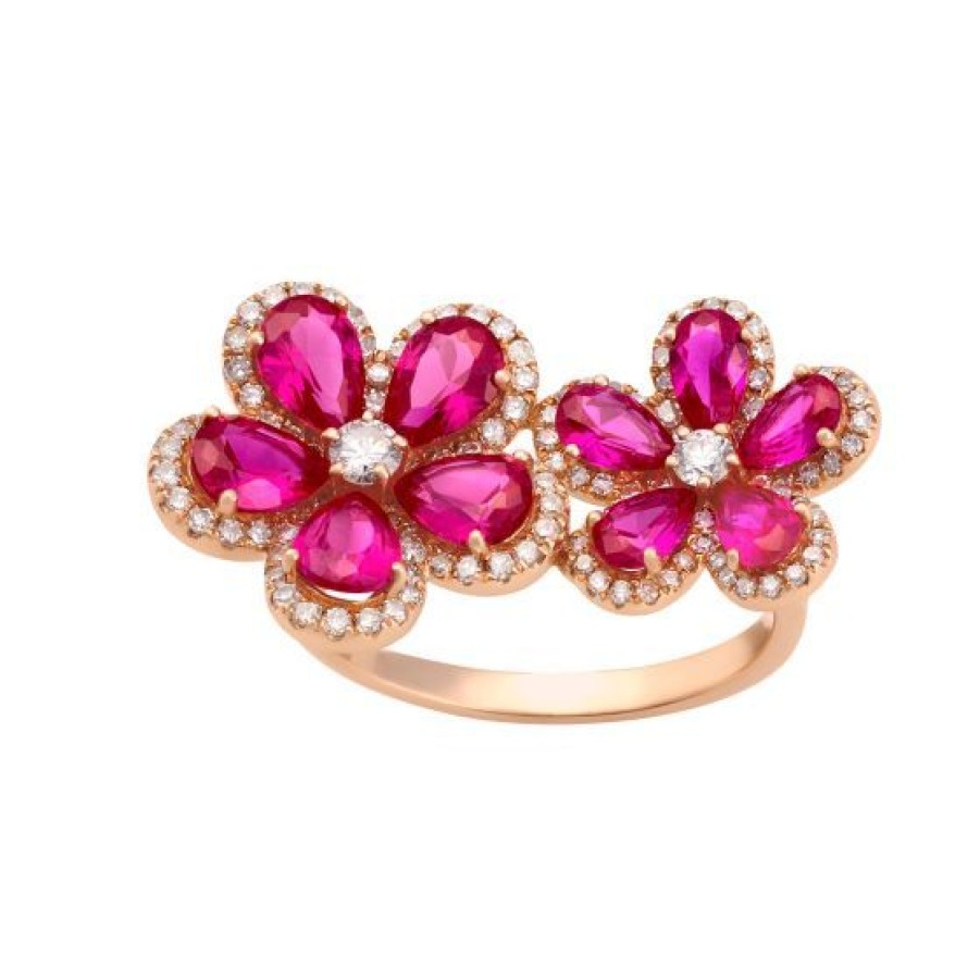 Joyeria Cristal Joyas | Anillo Oro Rosa 14K Con 64 Puntos De Diamante Y 3.24 Quilates De Rubi