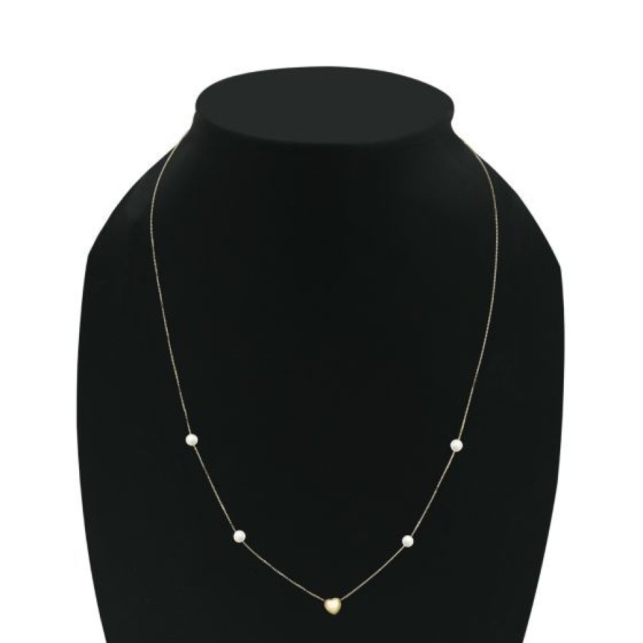 Joyeria Cristal Joyas | Gargantilla Corazon Y Perlas Oro 14K