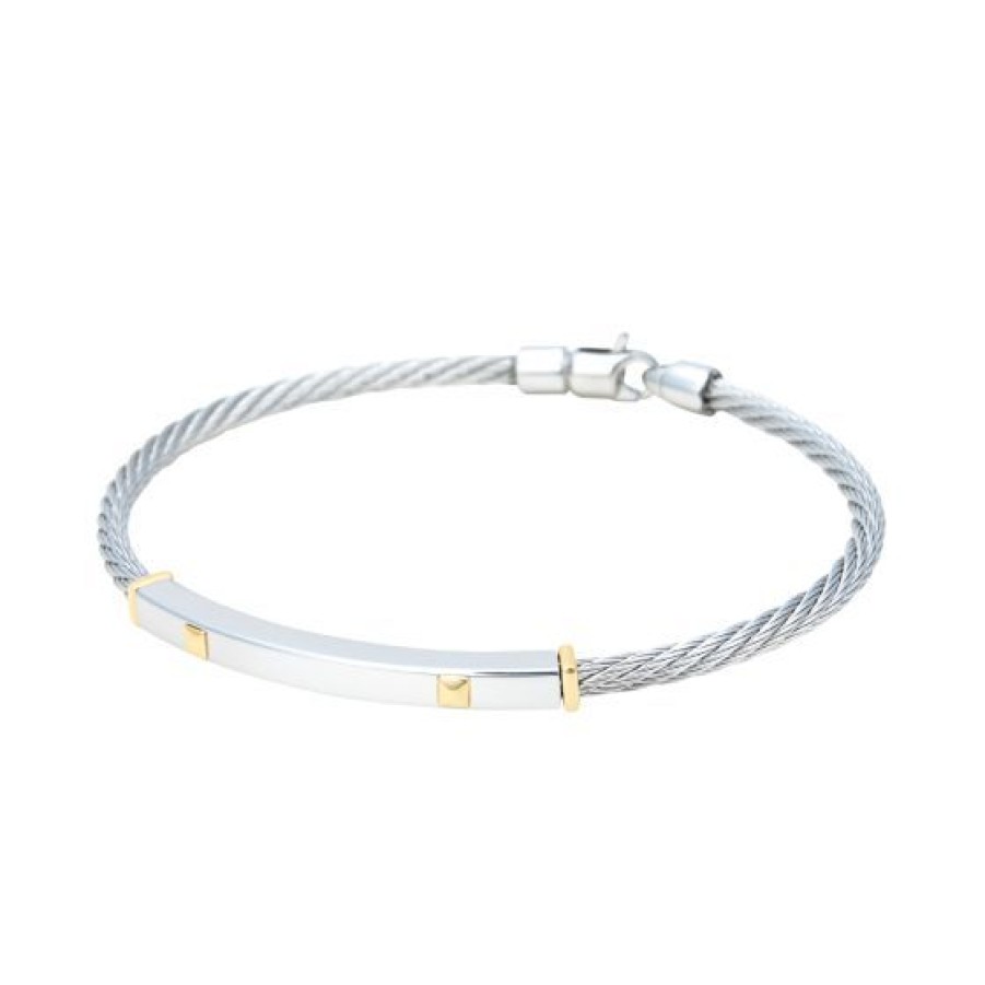 Joyeria Cristal Joyas | Esclava De Acero 3Mm Con Detalles En Oro Blanco Y Amarillo 14K