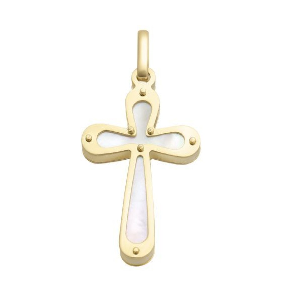 Joyeria Cristal Joyas | Cruz Madre Perla Oro 14K