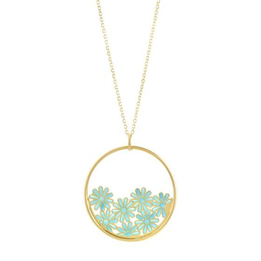 Joyeria Cristal Joyas | Dije Con Cadena Flores Azules Oro 14K