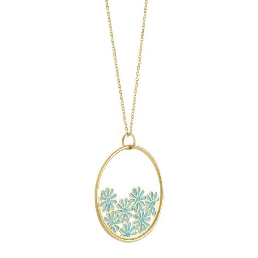 Joyeria Cristal Joyas | Dije Con Cadena Flores Azules Oro 14K