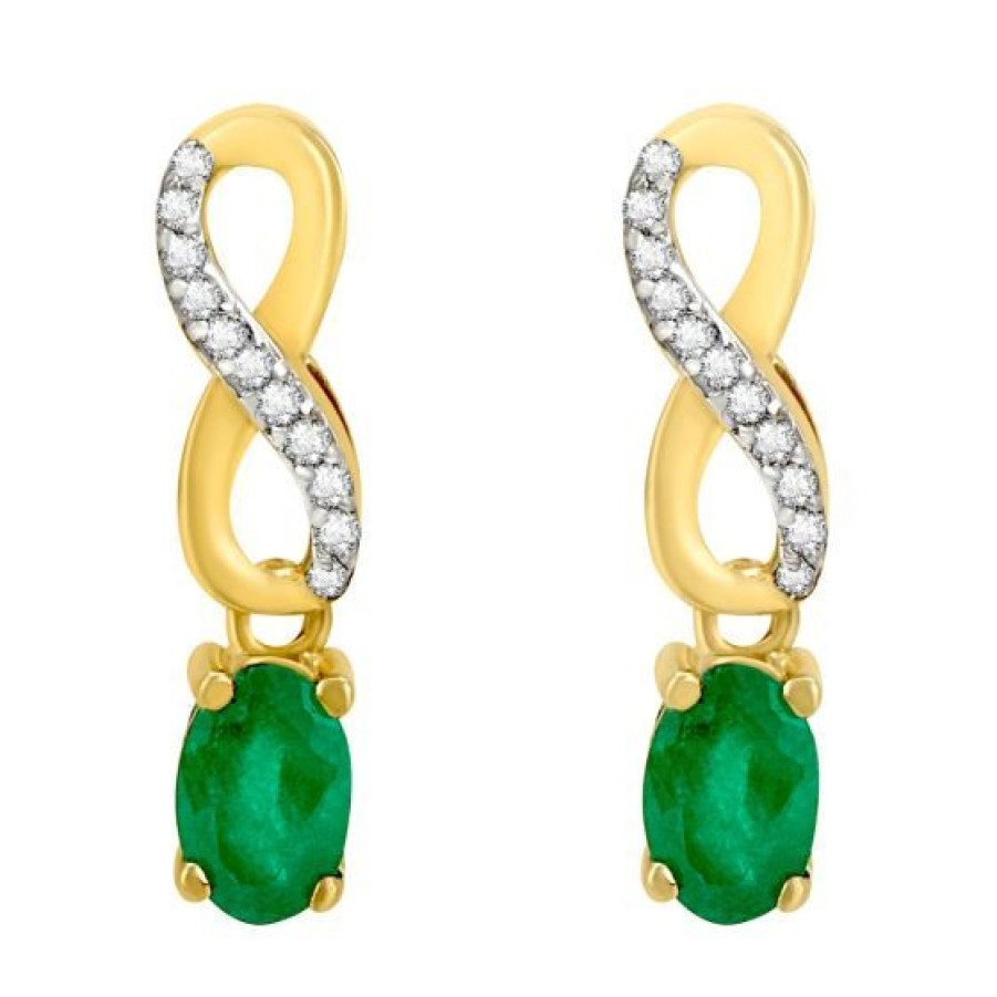 Joyeria Cristal Joyas | Aretes Lisa Oro 14K Con 11 Puntos De Diamante Y 110 Puntos De Esmeralda Corte Brillante