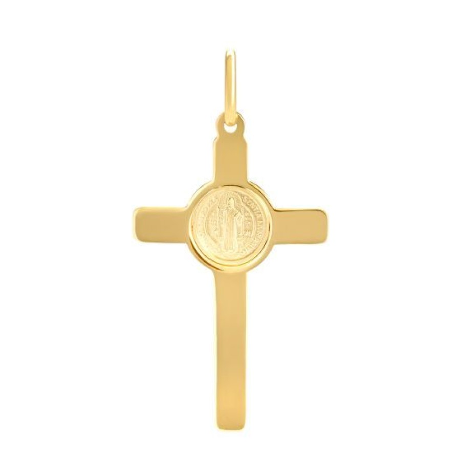 Joyeria Cristal Joyas | Cruz Con San Benito Oro 14K