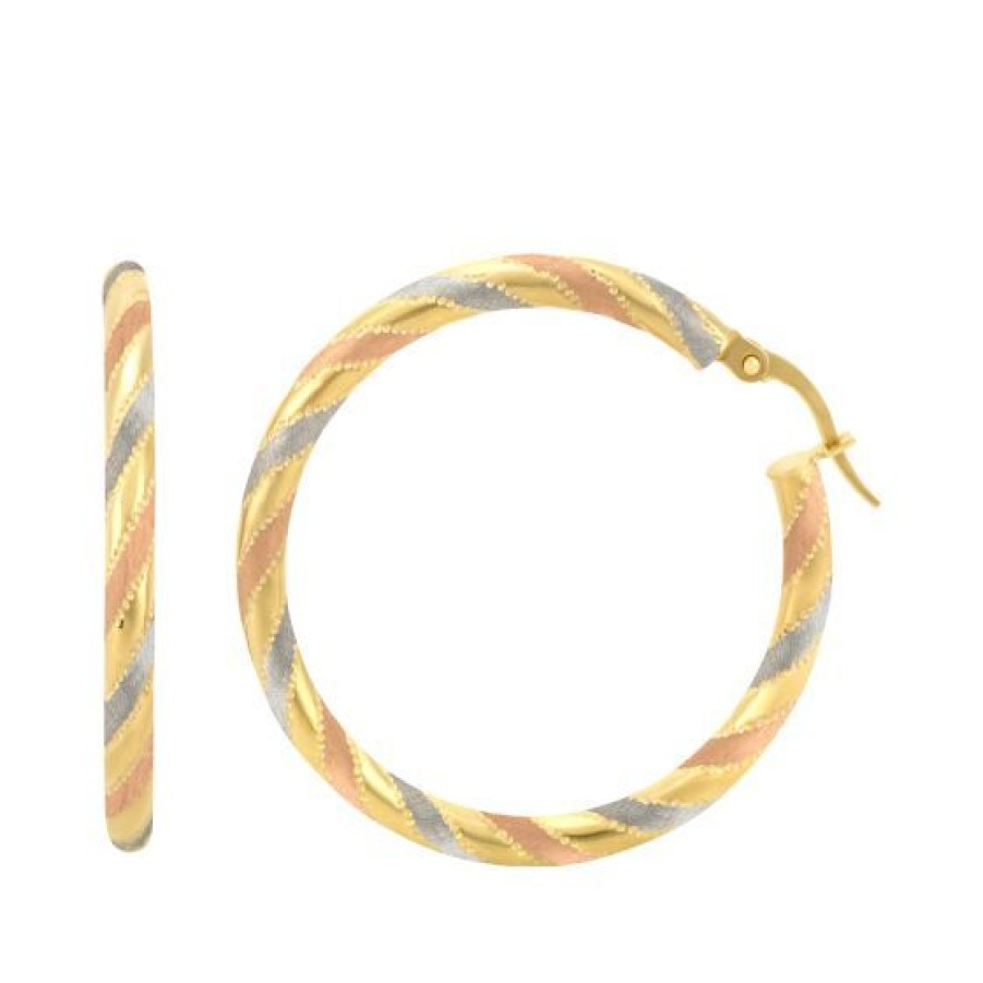 Joyeria Cristal Joyas | Arracadas Oro Blanco, Amarillo Y Rosa 14K - 30 Mm