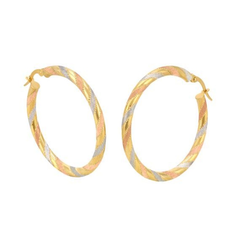 Joyeria Cristal Joyas | Arracadas Oro Blanco, Amarillo Y Rosa 14K - 30 Mm