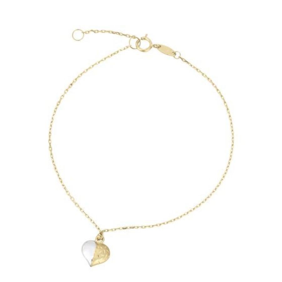 Joyeria Cristal Joyas | Pulsera Dama Corazon Oro Amarillo Y Blanco 14K