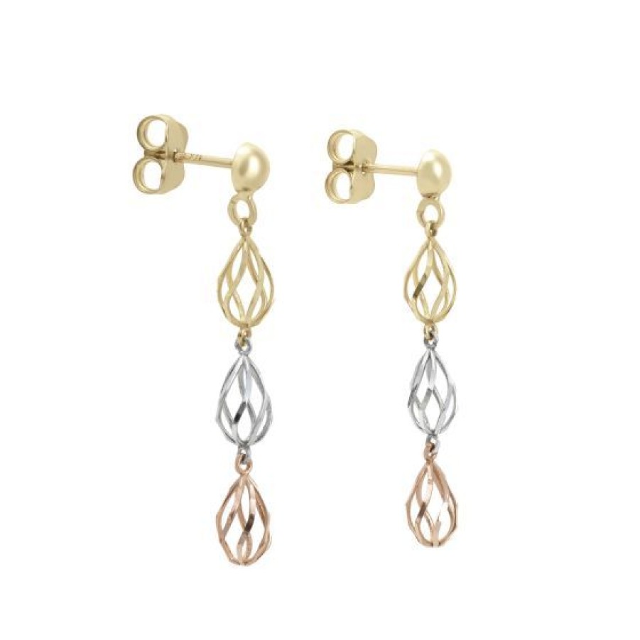 Joyeria Cristal Joyas | Aretes Gota Oro 14K Blanco, Amarillo Y Rosa