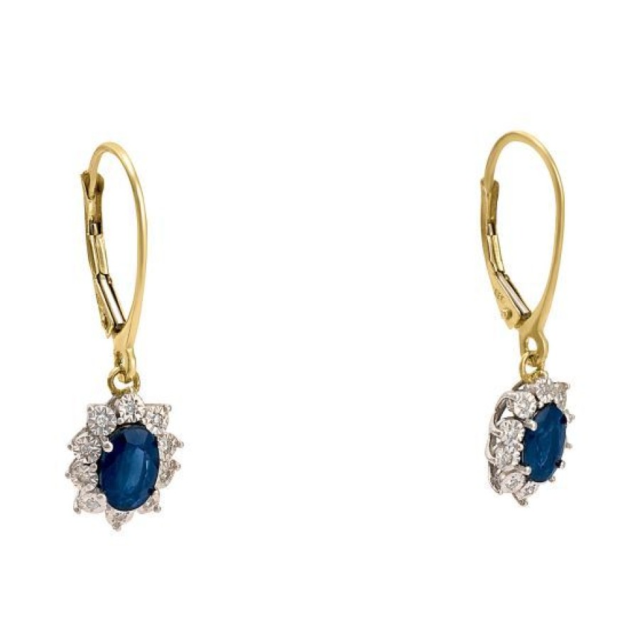 Joyeria Cristal Joyas | Aretes Oro 14K Con 6 Puntos De Diamante Y 116 Puntos De Zafiro