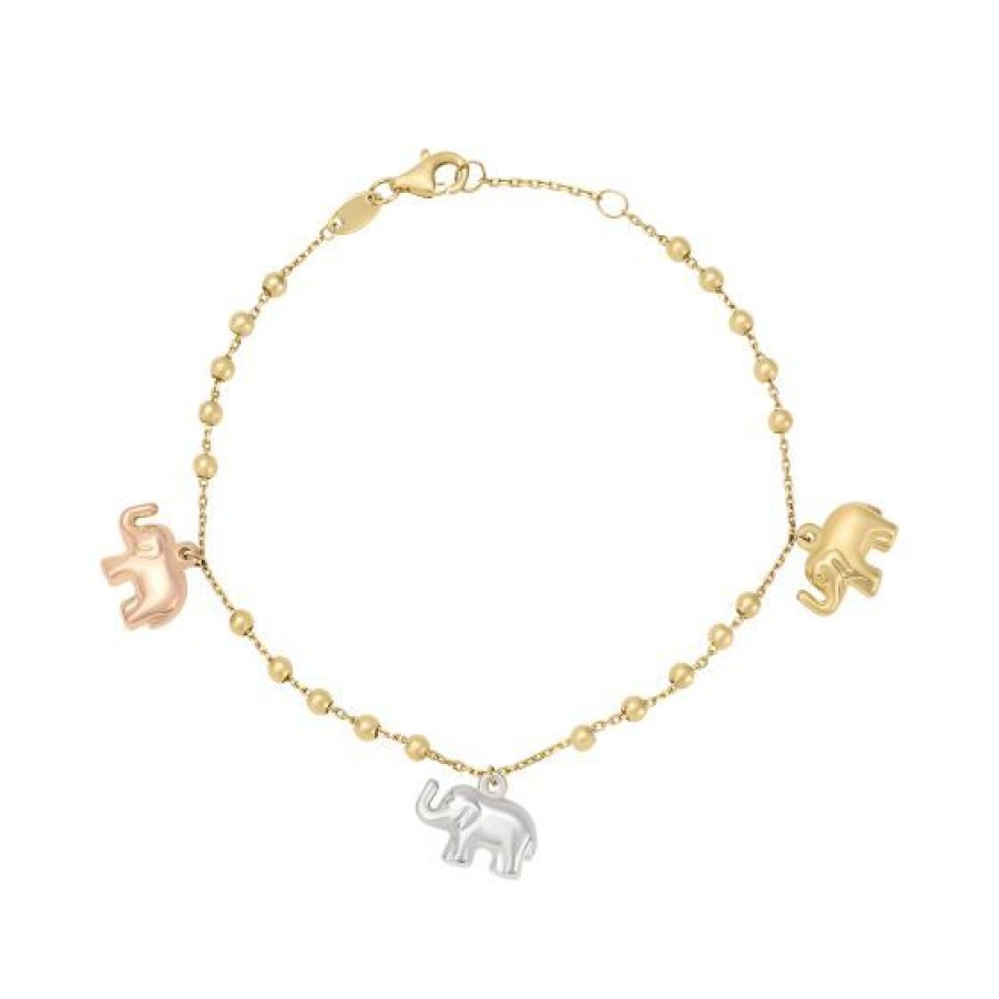 Joyeria Cristal Joyas | Pulsera Elefantes Oro Blanco, Amarillo Y Rosa 14K