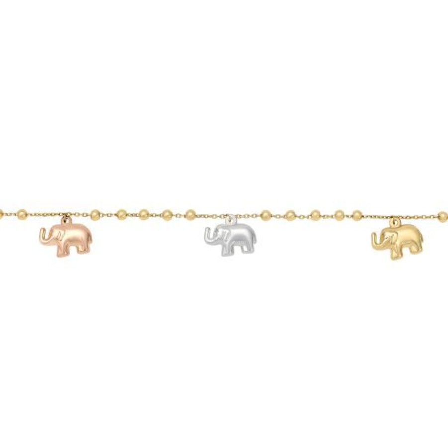 Joyeria Cristal Joyas | Pulsera Elefantes Oro Blanco, Amarillo Y Rosa 14K