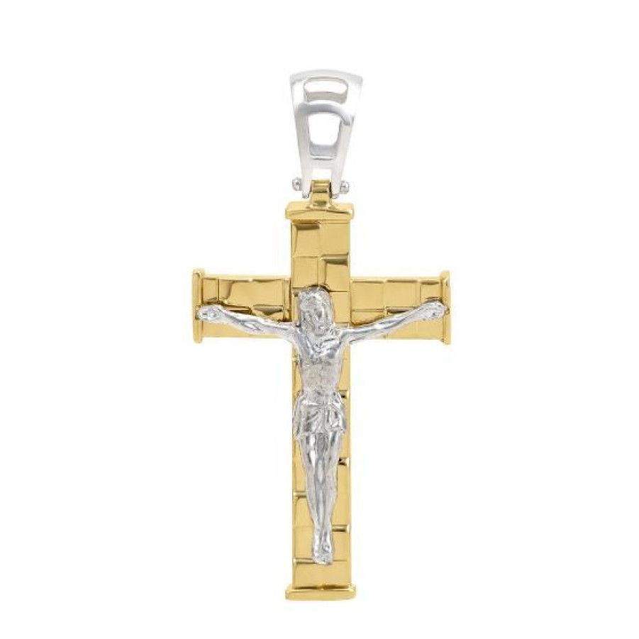 Joyeria Cristal Joyas | Cruz Con Cristo Oro Blanco Y Amarillo 14