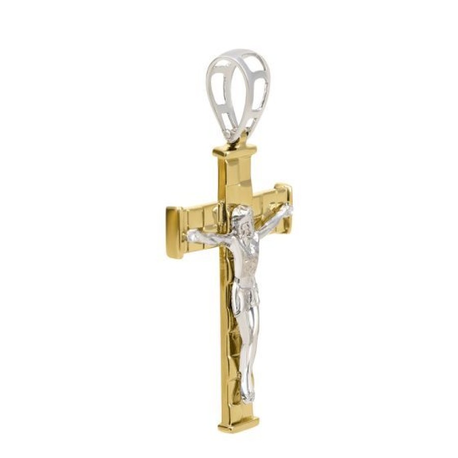 Joyeria Cristal Joyas | Cruz Con Cristo Oro Blanco Y Amarillo 14