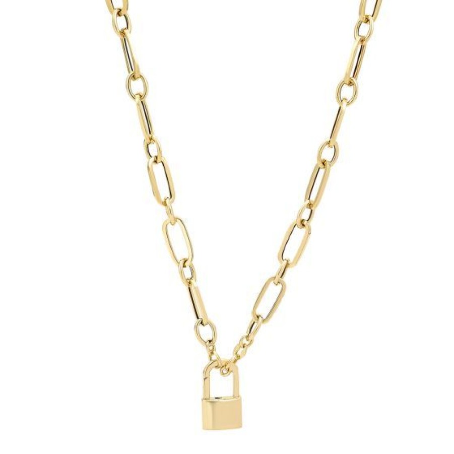 Joyeria Cristal Joyas | Gargantilla Paper Clip Alternada Con Cierre Candado Central Oro 14K