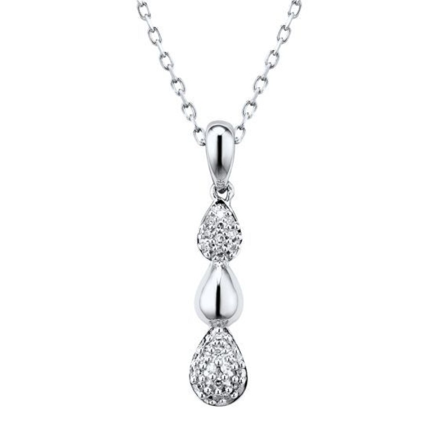 Joyeria Cristal Joyas | Cadena Con Dije Oro Blanco 14K Con 6 Puntos De Diamante