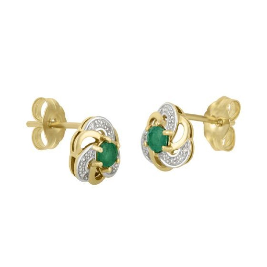 Joyeria Cristal Joyas | Aretes Oro 14K Con 3 Puntos De Diamante Y 22 Puntos De Esmeralda