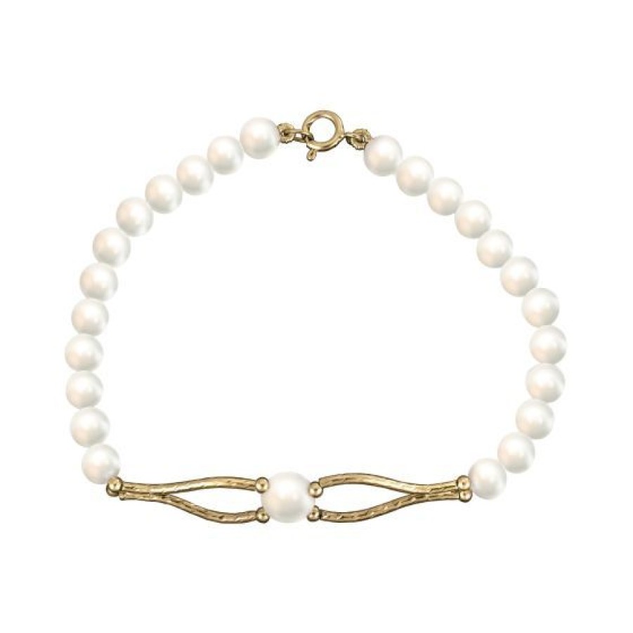 Joyeria Cristal Joyas | Pulsera Dama De Perlas Con Oro 14K